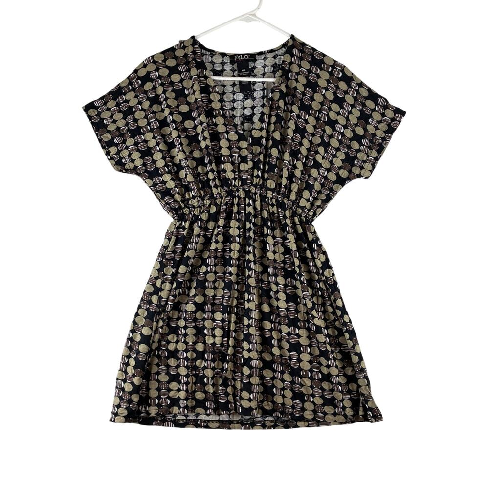 FYLO Shift Dress Women's Medium Geometric Motif Smock Waist Soft Rayon Spandex